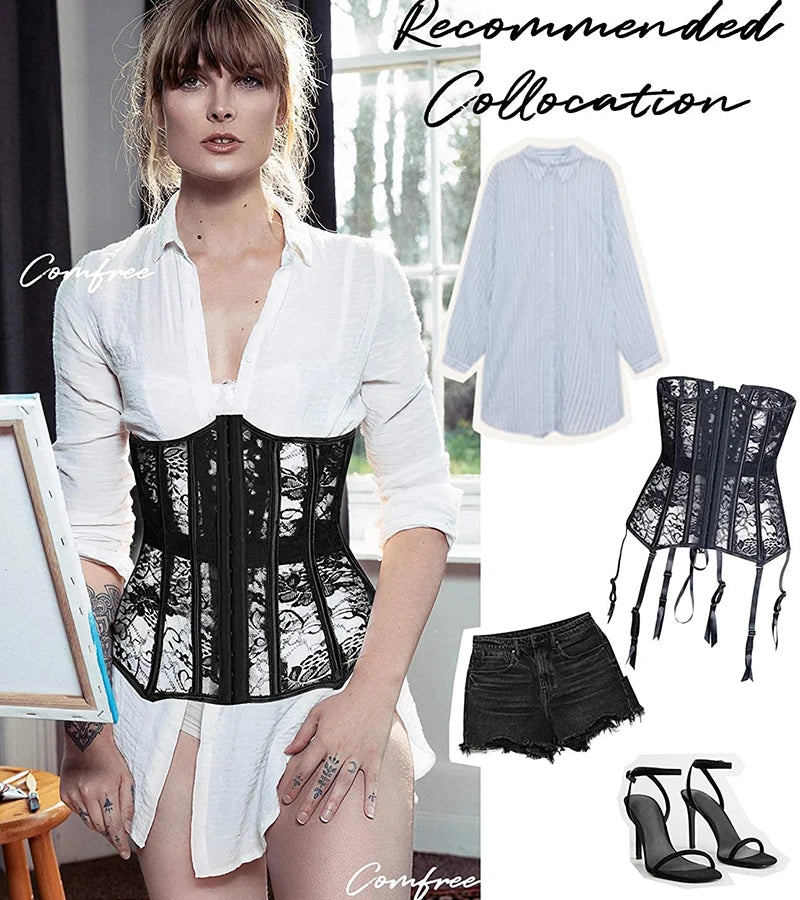 Women Steampunk Corset Gothic Plus Size Sexy Corsets Lace Up Boned Underbust Bustier Waist Trainer Cincher Body Shaper Corselet