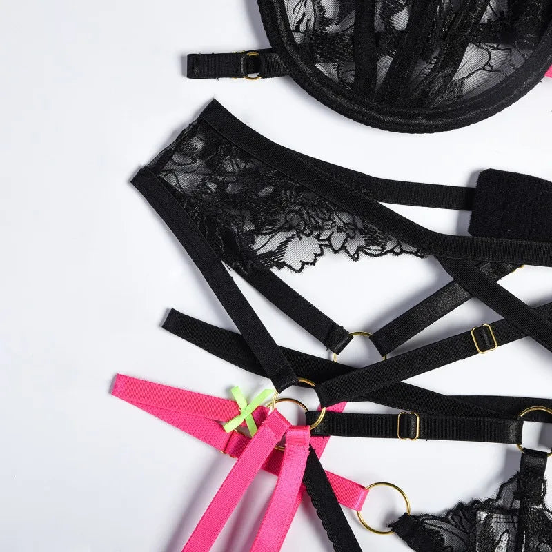 Fuchsia Rebellion Lace Harness Set
