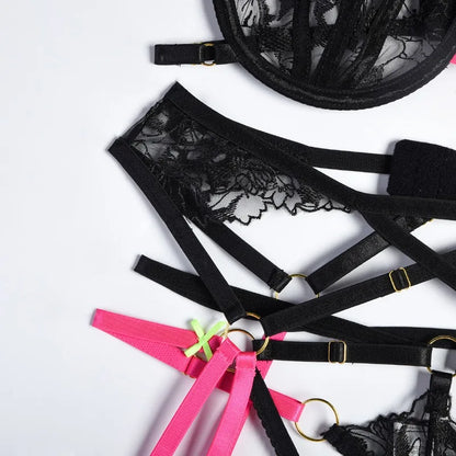 Fuchsia Rebellion Lace Harness Set