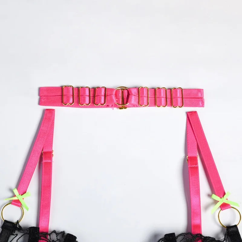 Fuchsia Rebellion Lace Harness Set