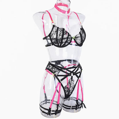 Fuchsia Rebellion Lace Harness Set