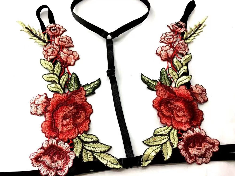 Scarlet Bloom Embroidered Lingerie Set
