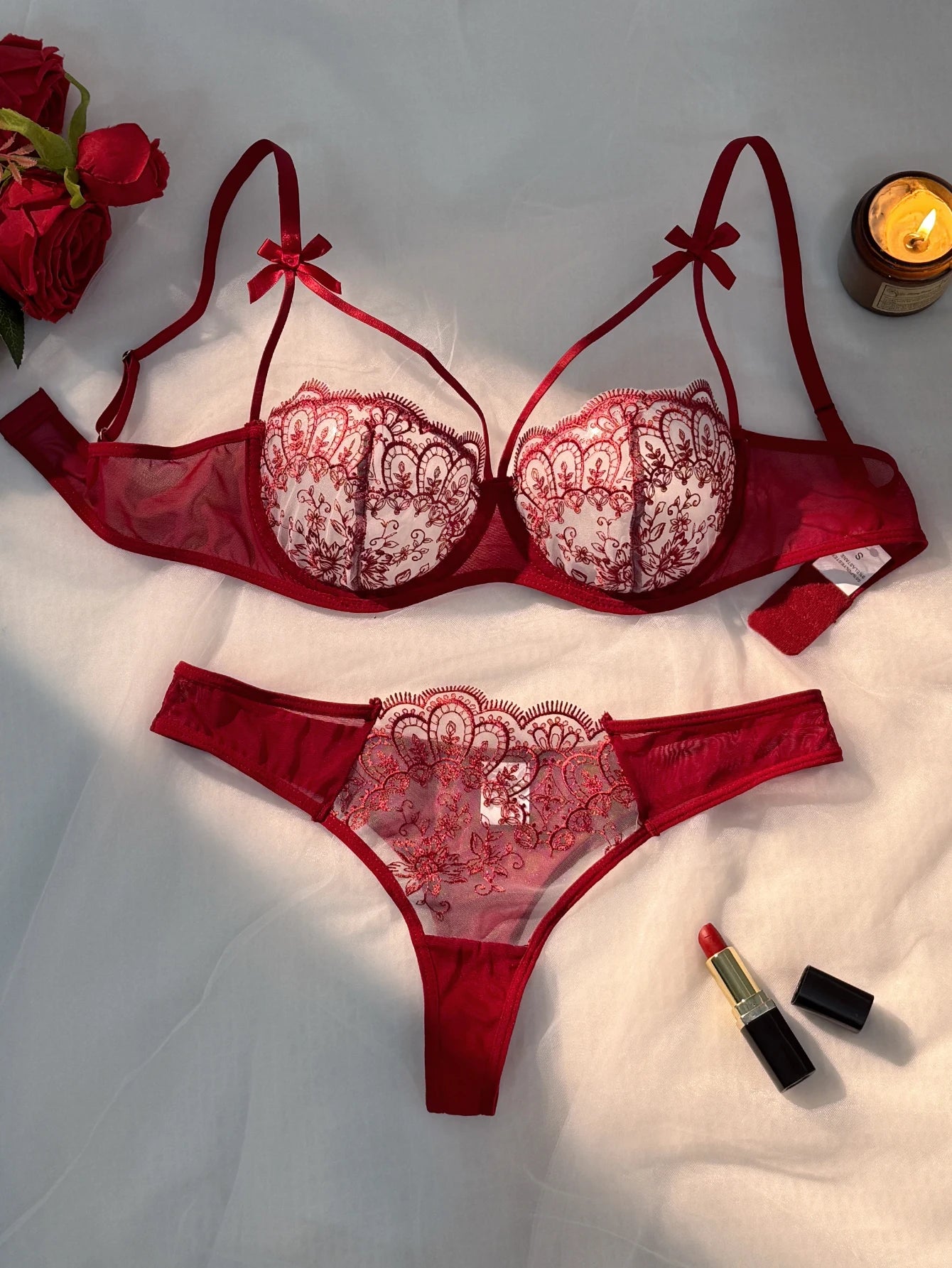 Fine Print Lace Lingerie Set