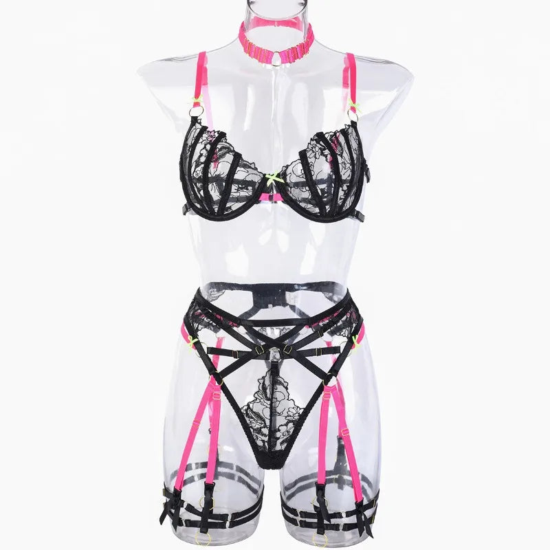 Fuchsia Rebellion Lace Harness Set