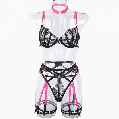 Fuchsia Rebellion Lace Harness Set