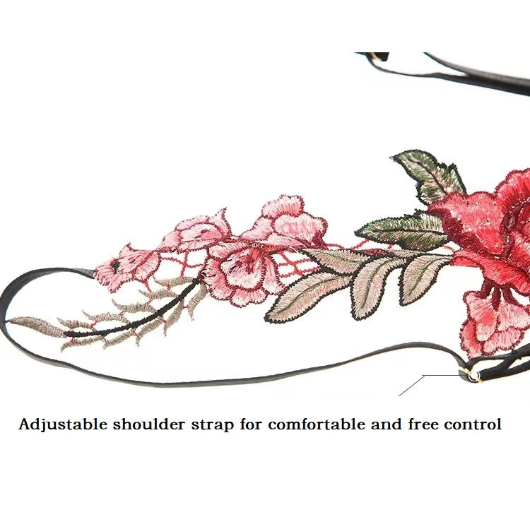 Scarlet Bloom Embroidered Lingerie Set