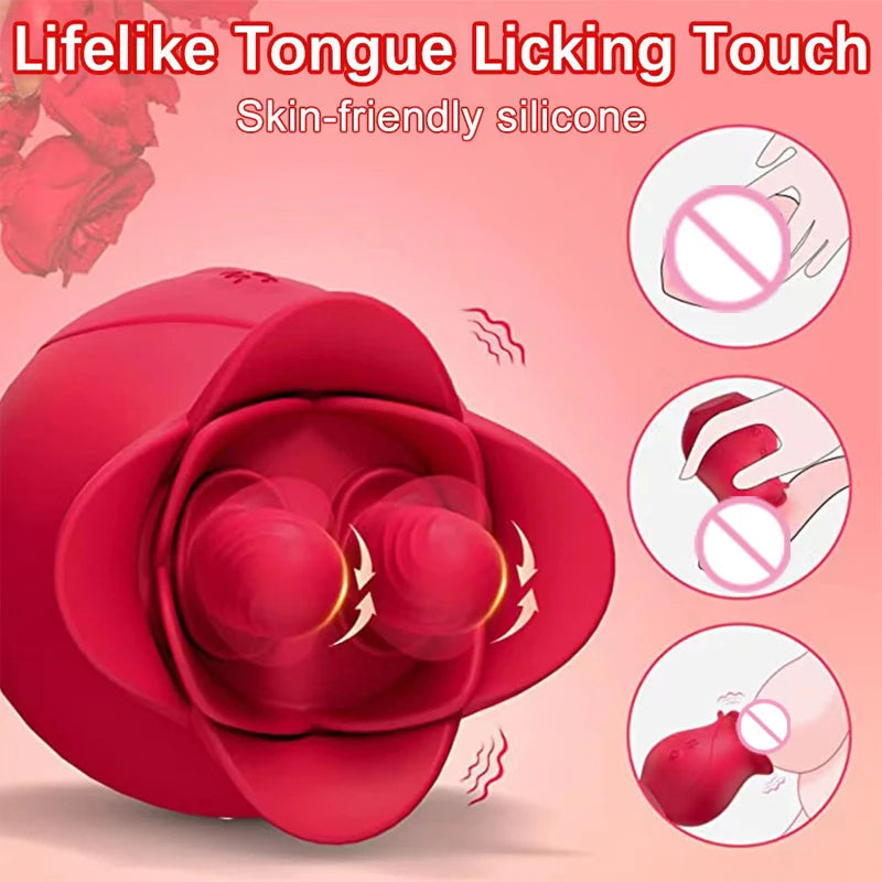 Velvet Bloom Rose Tongue Licking Vibrator Double Tongue Licking  G-spot Stimulator Blowjob Clitoris Vaginal Massager Sex Toy