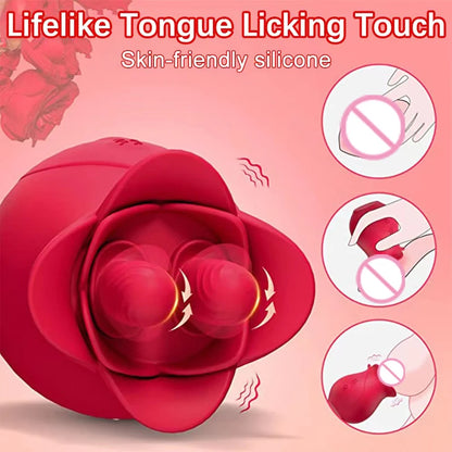 Velvet Bloom Rose Tongue Licking Vibrator Double Tongue Licking  G-spot Stimulator Blowjob Clitoris Vaginal Massager Sex Toy