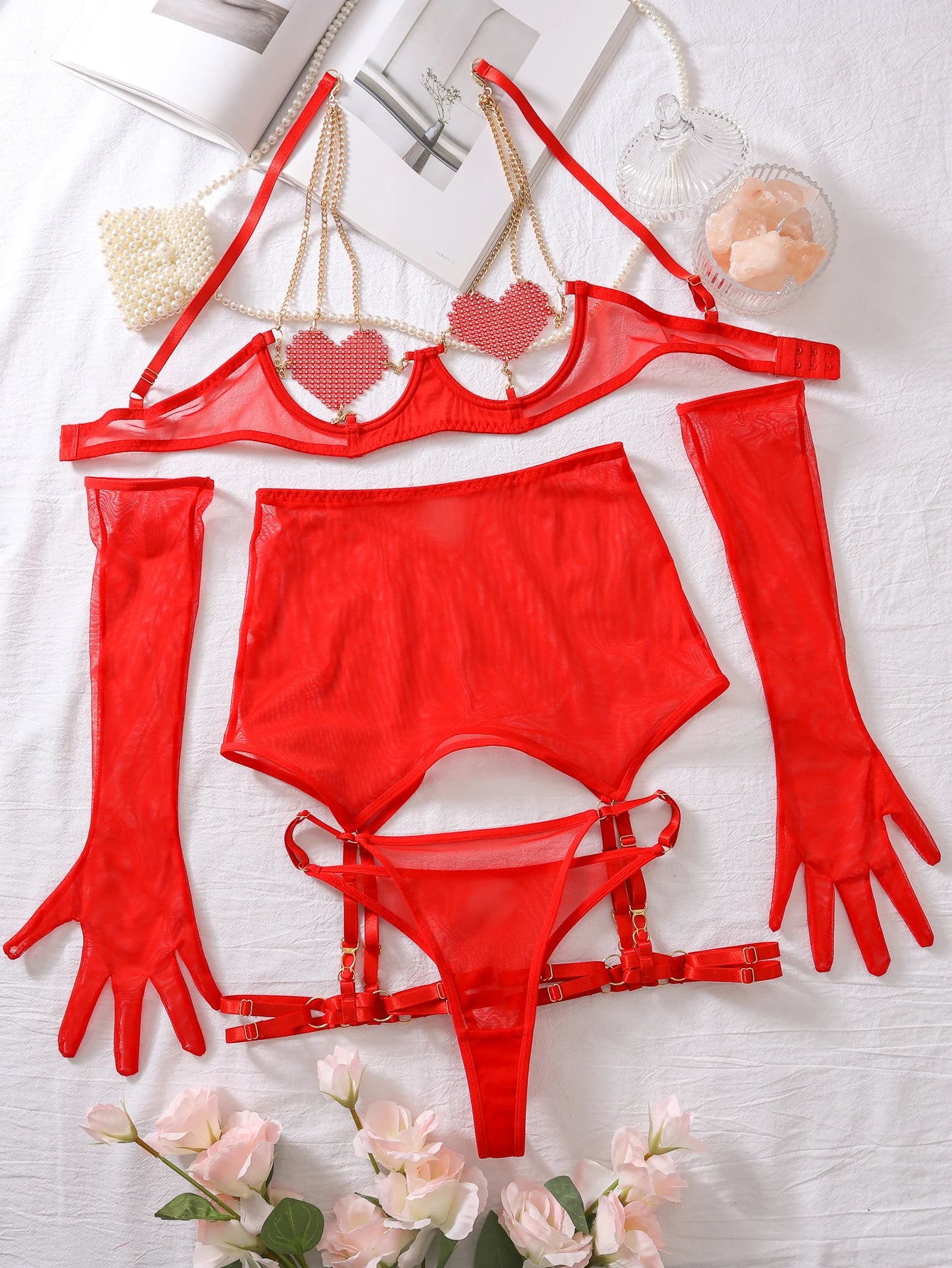Heartwired Suspender Lingerie Set