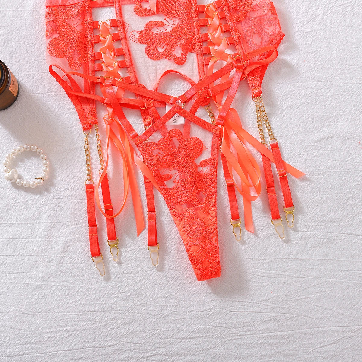 Coral Temptation 4-Piece Lingerie Set