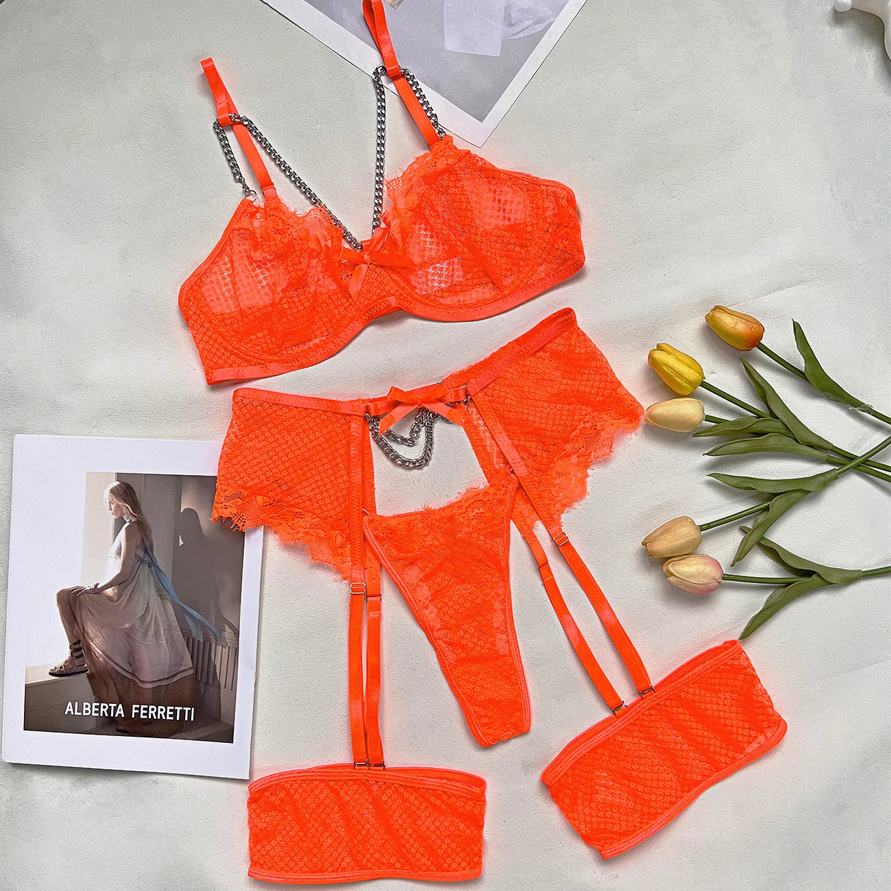 Neon Temptation Chain Lingerie Set