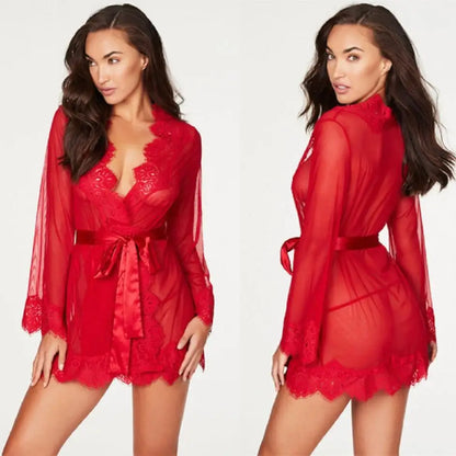 Midnight Temptation Sheer Lace Babydoll Set