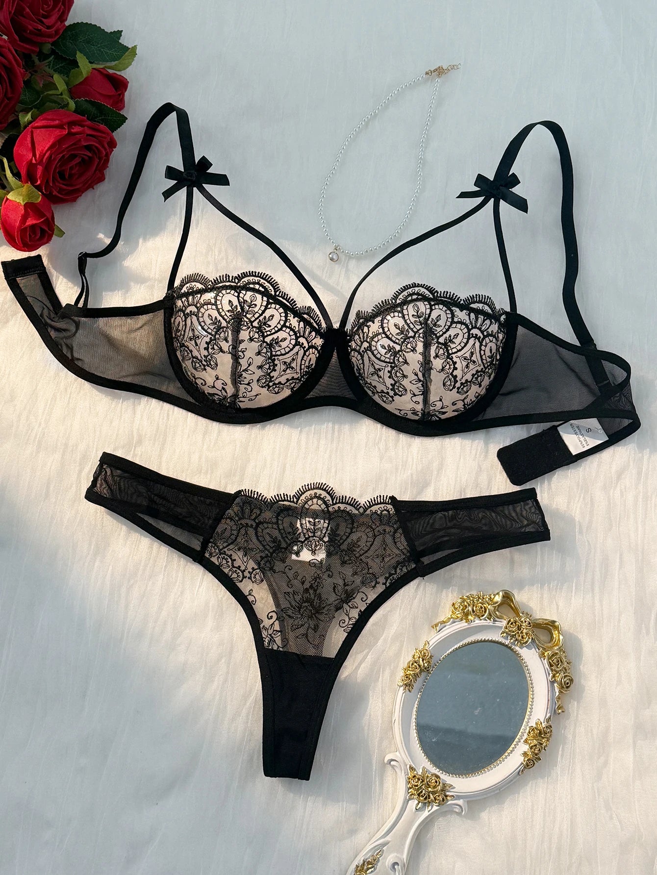 Fine Print Lace Lingerie Set