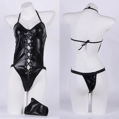 Laced in Power Wet-Look Bodysuit