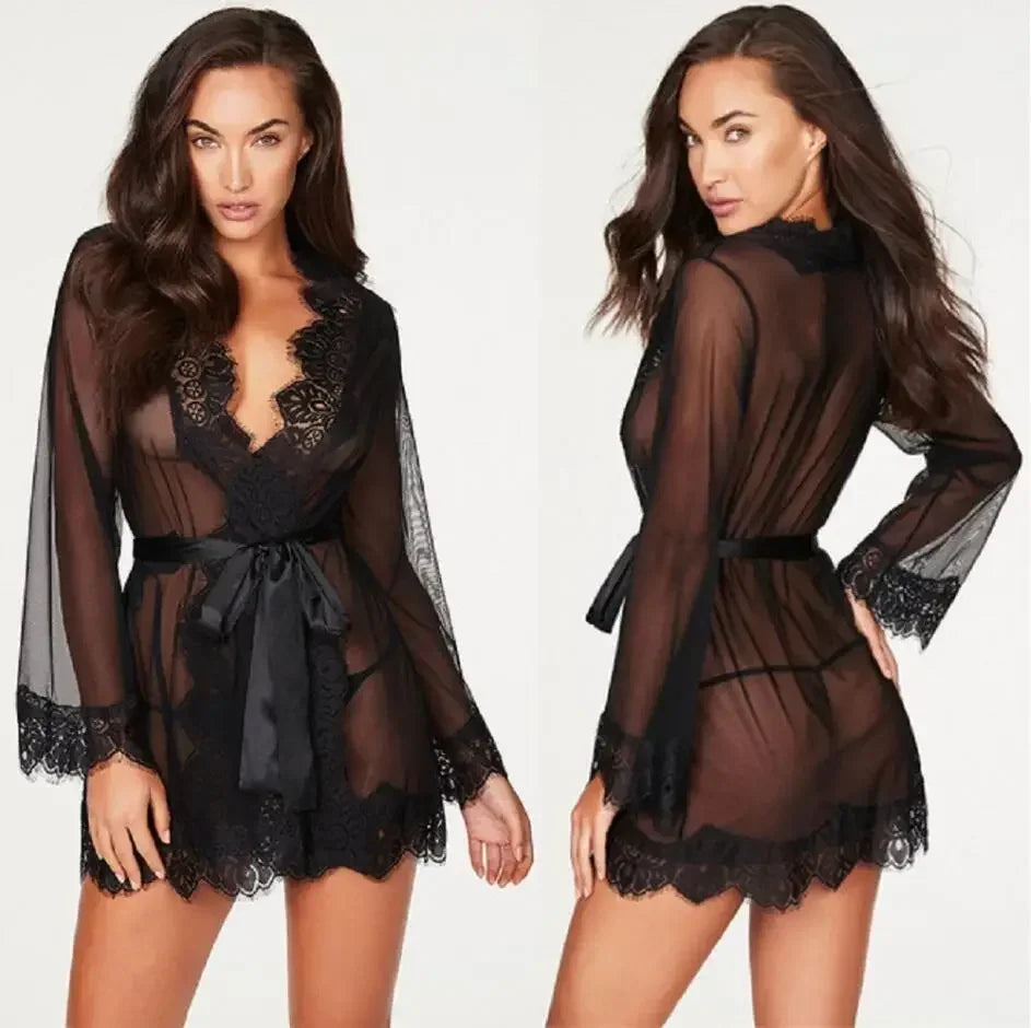 Midnight Temptation Sheer Lace Babydoll Set
