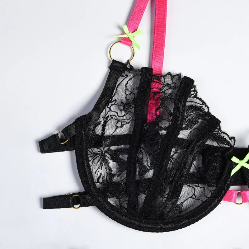 Fuchsia Rebellion Lace Harness Set