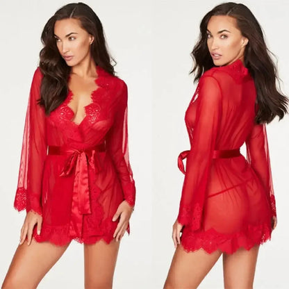 Midnight Temptation Sheer Lace Babydoll Set