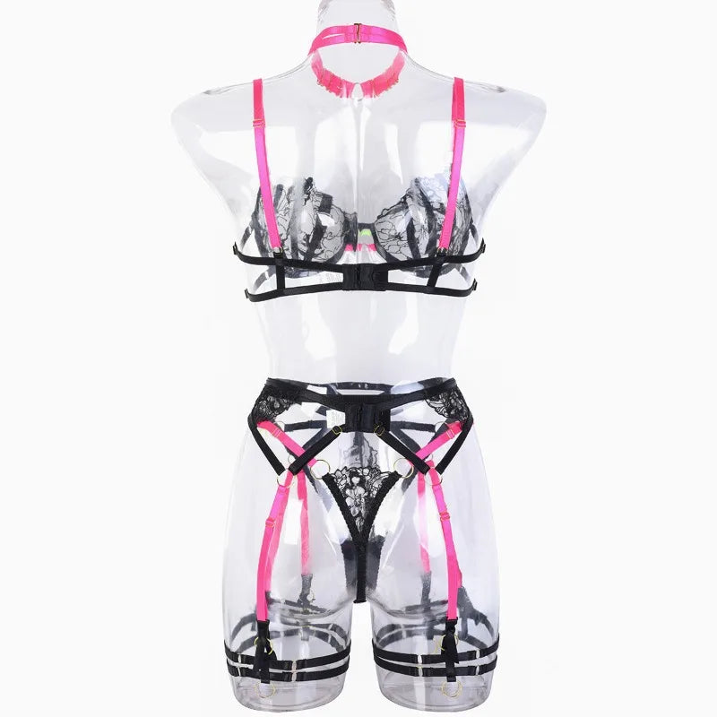 Fuchsia Rebellion Lace Harness Set