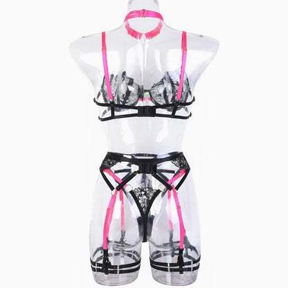 Fuchsia Rebellion Lace Harness Set