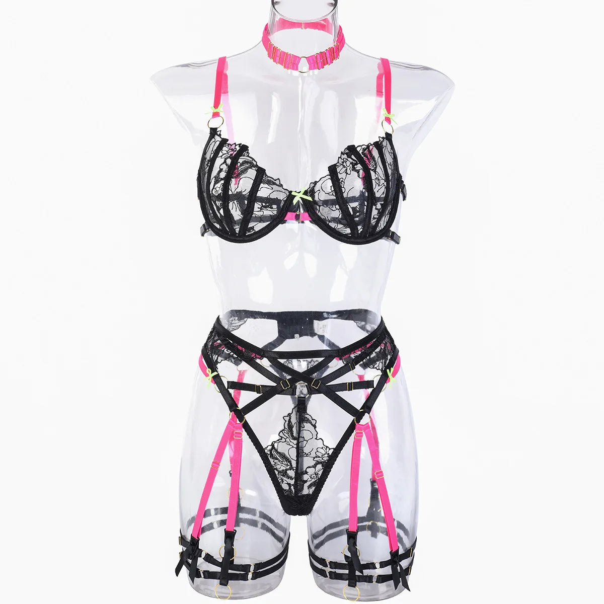 Fuchsia Rebellion Lace Harness Set