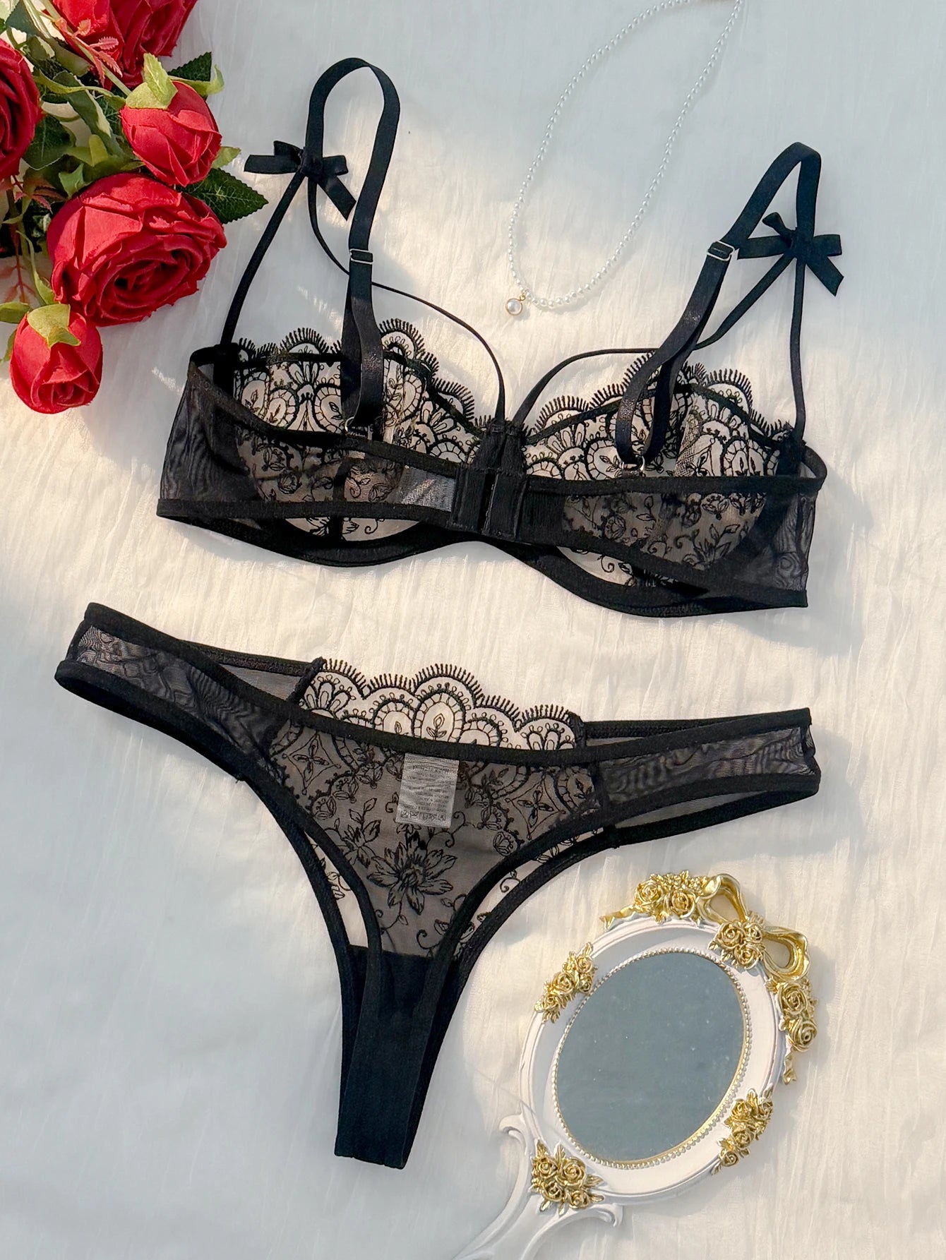Fine Print Lace Lingerie Set