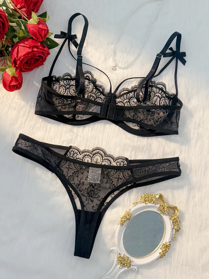 Fine Print Lace Lingerie Set