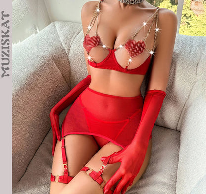Heartwired Suspender Lingerie Set