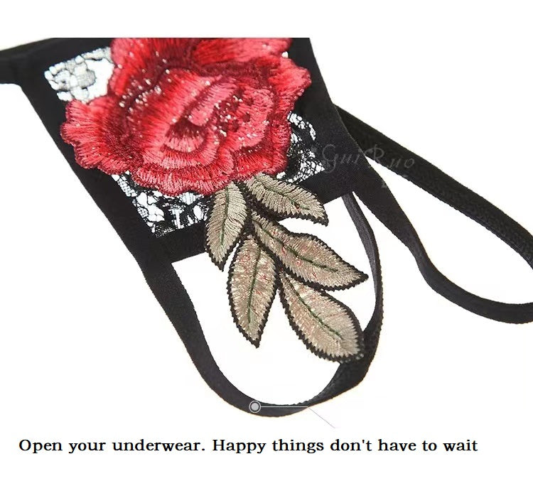 Scarlet Bloom Embroidered Lingerie Set