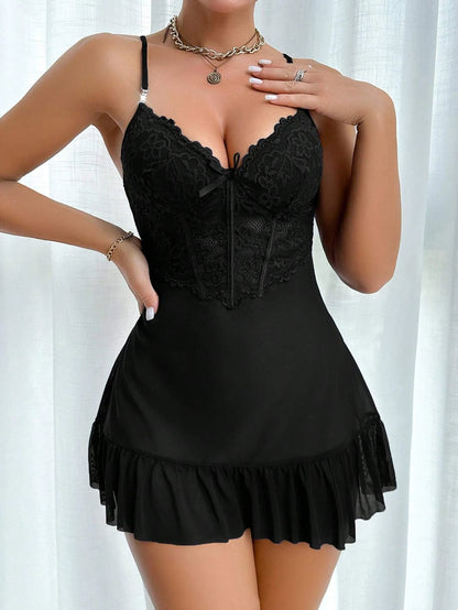 Midnight Lace 2-Piece Lingerie Set with Robe