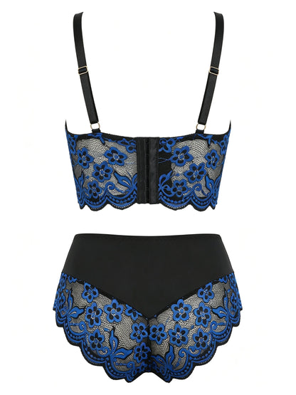 Sapphire Embrace Lace Lingerie Set